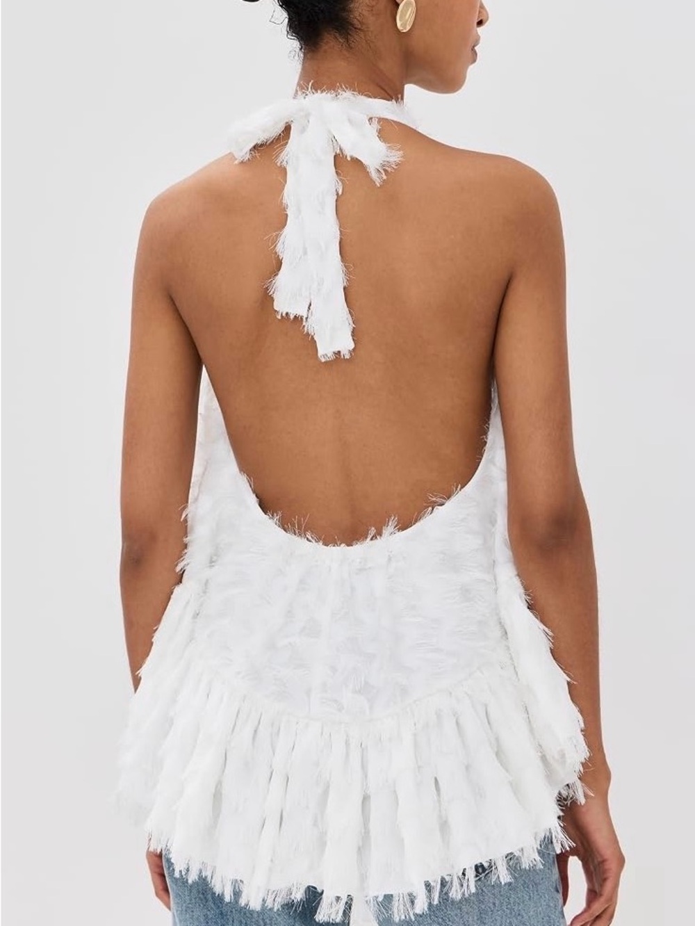 Azeeza White Textured Halter Ruffle Tank Top - Picture 2 of 4